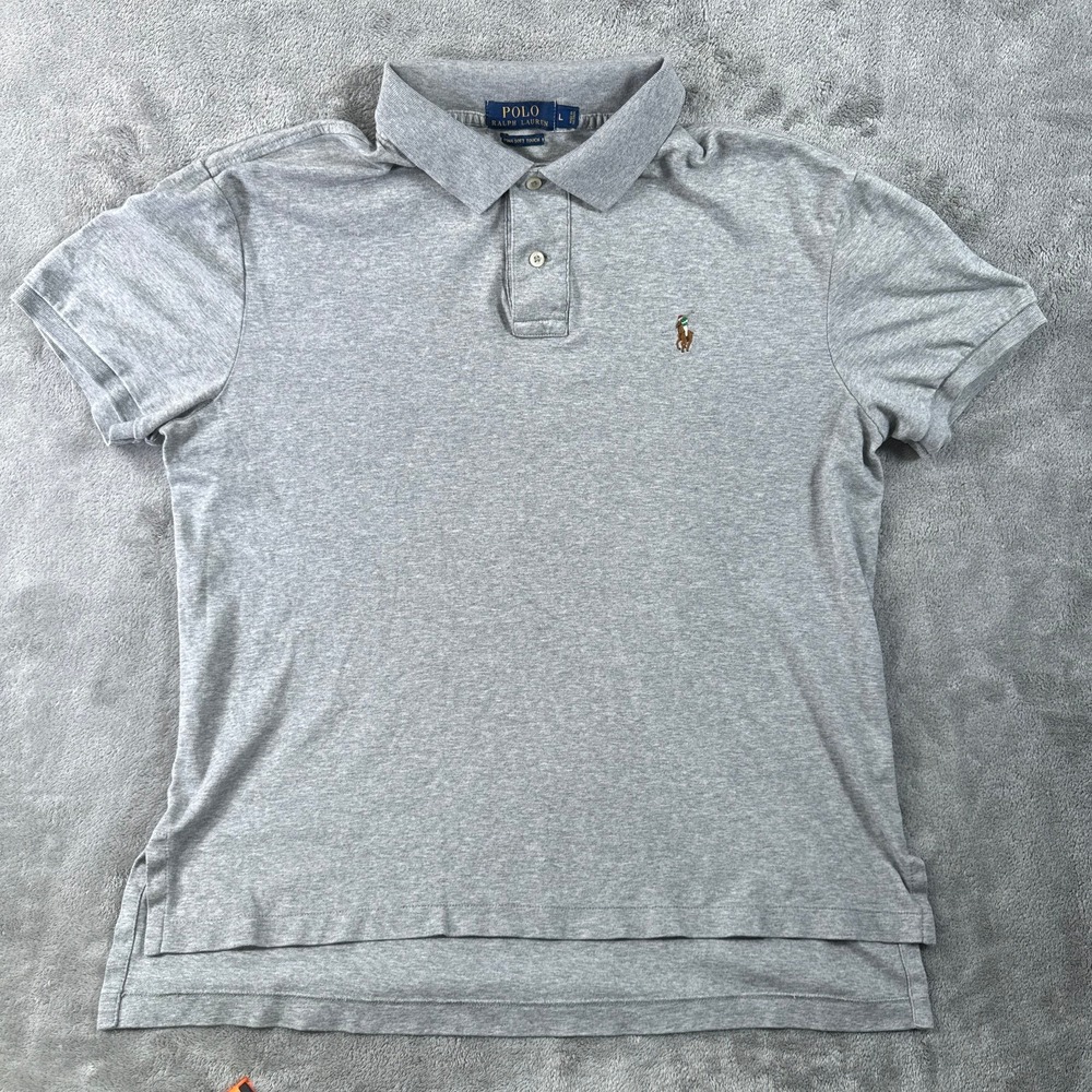 Polo Ralph Lauren Polo Shirt Mens L Gray Pima Soft Touch Short Sleeve Pony Logo